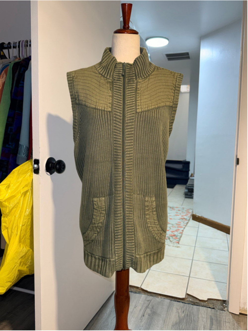 Woolrich Olive Knit Zip-Up Vest Size XXL